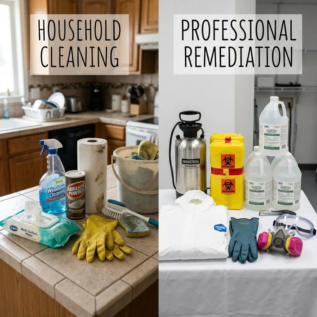 Comparison of household cleaning products versus professional remediation equipment for blood cleanup in California homes - California