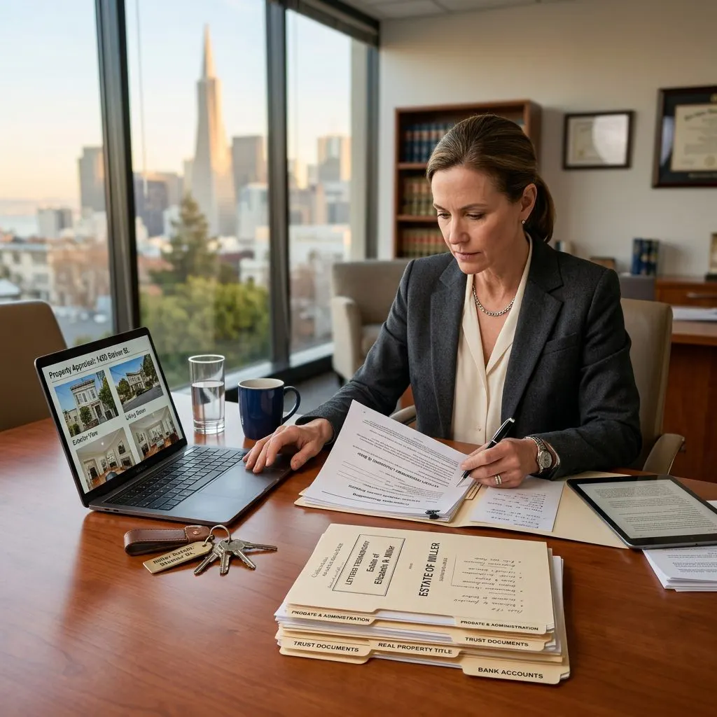 Estate executor reviewing documentation and questions for a professional death scene cleanup company in California - California