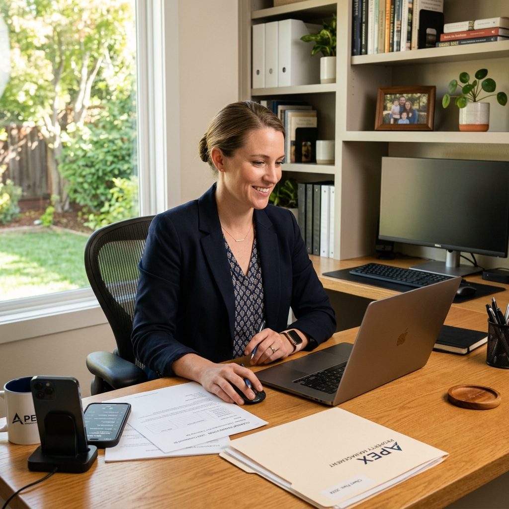California property manager coordinating trauma cleanup remotely through documentation and digital communication - California