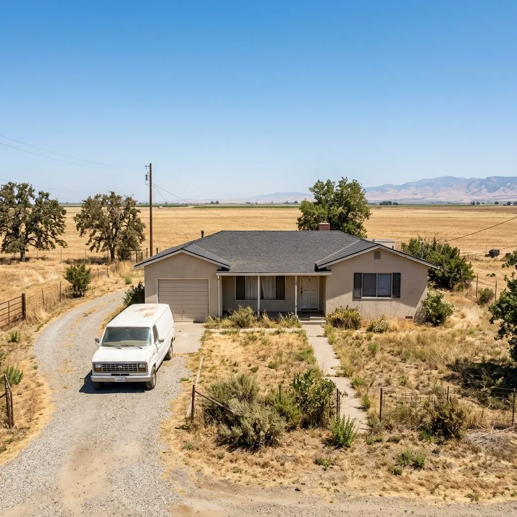 Vacant Central Valley California home under extreme summer heat requiring decomposition cleanup services - Central Valley, CA