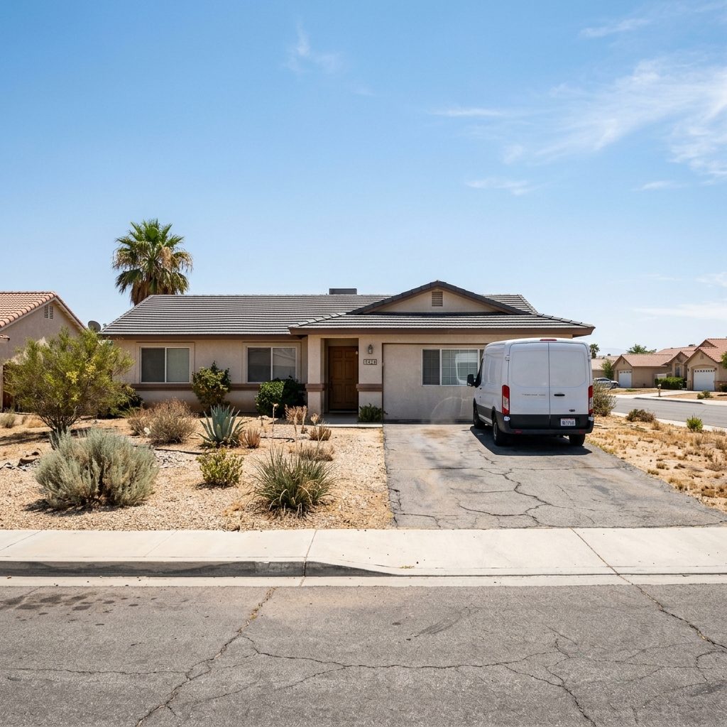 Suburban Inland Empire home under extreme California summer heat where temperatures accelerate decomposition challenges - Riverside County, CA