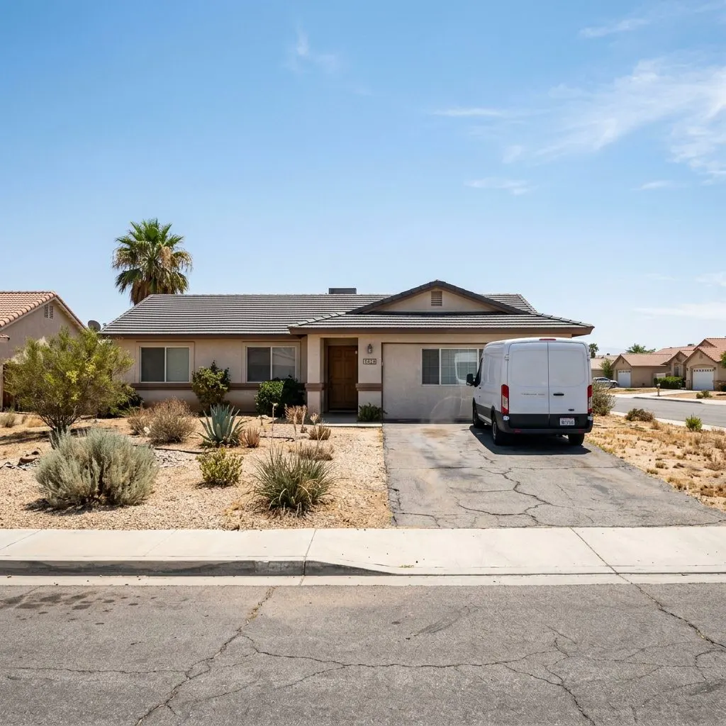 Suburban Inland Empire home under extreme California summer heat where temperatures accelerate decomposition challenges - Riverside County, CA
