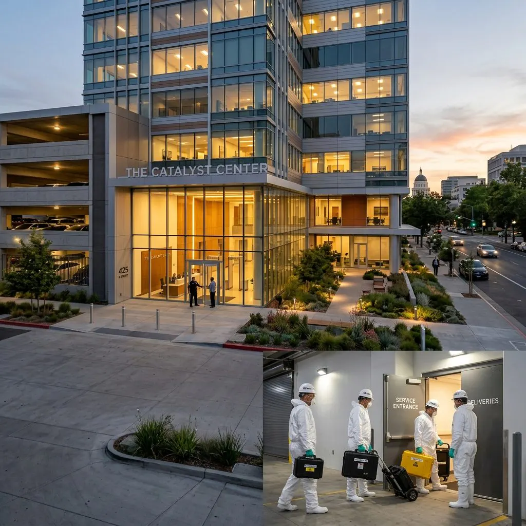 Sacramento commercial office building where facility managers coordinate after-hours trauma cleanup - Sacramento, CA