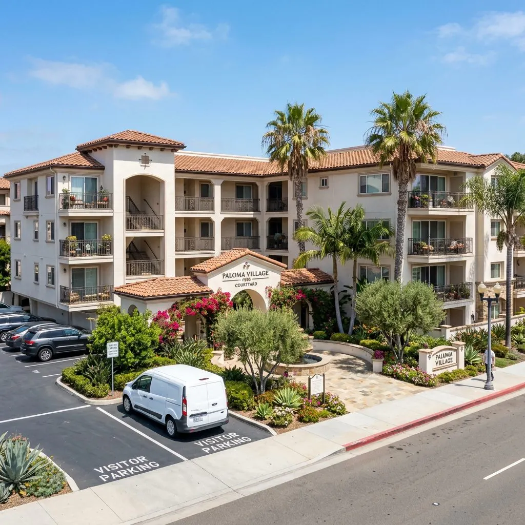 Modern San Diego condominium complex with shared hallways where professional remediation requires multi-unit coordination - San Diego, CA